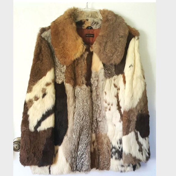 patchwork rabbit fur coat